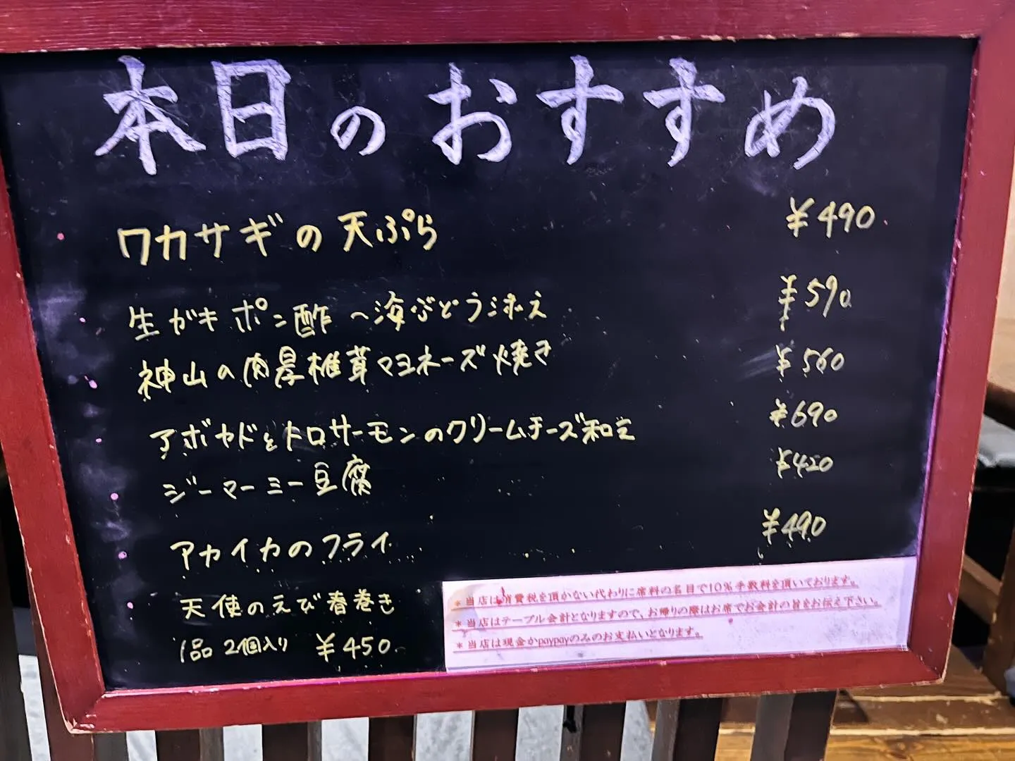 スタッフに書いてもらった店外表示用の